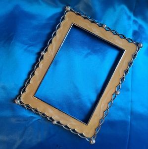 Vintage Cute Enamel Cream Pearl Silver Picture Frame Cottagecore Home decor
